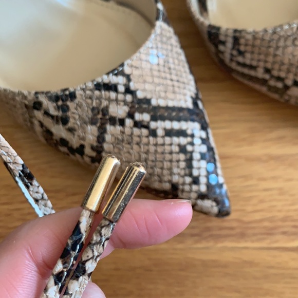 Tan Snake Print Lace Up Pumps - Picture 6 of 10